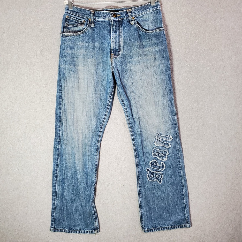 VINTAGE Sean John Men Jeans 32 Blue Denim Straight Logo Patch Medium Wash Casual